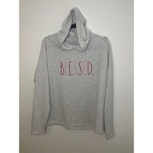 Rae Dunn Blessed Hoodie Gray Long Sleeve Cowl Neck Women's Size Medium